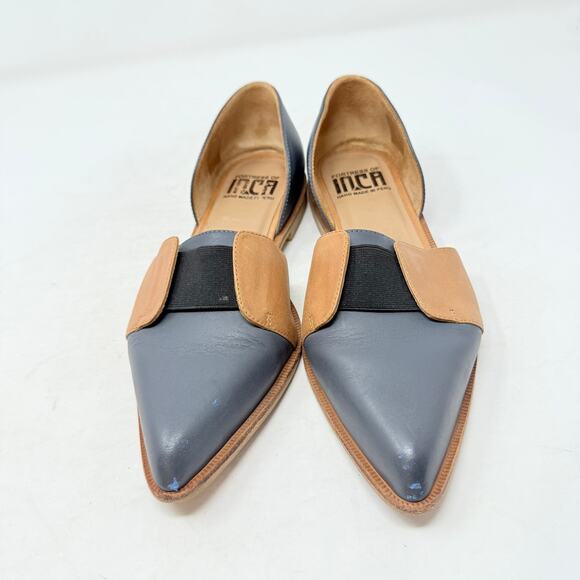 Fortress of Inca Leather Flats Size 7 Two-Tone Blue Tan Pointed Toe D’Orsay - Picture 4 of 12